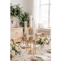 Living and Home 5-Arm Candelabra Metal Candle Holder with Clear Lampshade in Gold | Size: Large