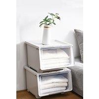 Living and Home Stackable Plastic Storage Box with Lid and Wheels in Grey