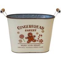 Four Candle Christmas Gingerbread Bakery Metal Oval Planter in Cream