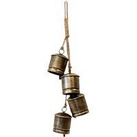 Four Candle Antique Gold Metal 4 Cowbell Hanging Garland