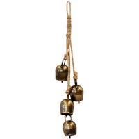 Four Candle Antique Gold Metal 4 Cowbell Hanging Garland