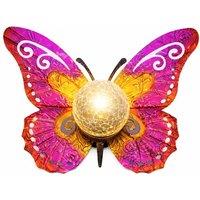 Gardenwize Solar Metal Sunset Butterfly with LED Crackle Ball Garden Light in Pink