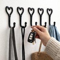 Marco Paul Set of 5 iron Wall Mounted Love Heart Coat Rack & Hooks Home Dcor in Black