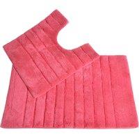 Allure Bath Fashions Cotton Ribbed Two Piece Bath Mat & Toilet Mat Set in Pink