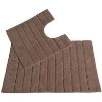 Allure Bath Fashions Cotton Ribbed Two Piece Bath Mat & Toilet Mat Set in Brown