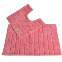 Allure Bath Fashions Cotton Ribbed Two Piece Bath Mat & Toilet Mat Set in Rose