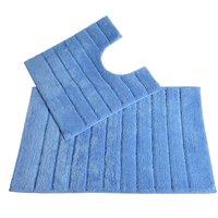 Allure Bath Fashions Cotton Ribbed Two Piece Bath Mat & Toilet Mat Set in Blue
