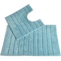 Allure Bath Fashions Cotton Ribbed Two Piece Bath Mat & Toilet Mat Set in Duck Egg Blue