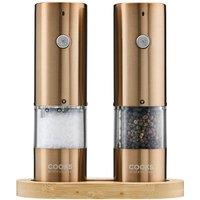 Cooks Professional Rechargeable Salt & Pepper Mill Set with Bamboo Base in Copper