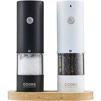 Cooks Professional Rechargeable Salt & Pepper Mill Set with Bamboo Base