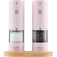 Cooks Professional Rechargeable Salt & Pepper Mill Set with Bamboo Base in Pink