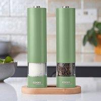 Cooks Professional Electric Salt & Pepper Mill Automatic Grinder with Bamboo Base in Green
