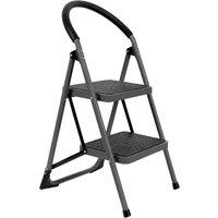 Futura 2 Step Ladder Premium Grey, Heavy-Duty Steel Folding Step Stool in Grey
