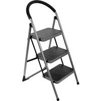 Futura 3 Step Ladder Premium Grey, Heavy-Duty Steel Folding Step Stool in Grey