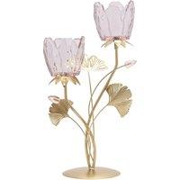 Hestia 2 Stem Candle Holder With Blush Pink Glass On Gold Base