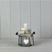 KDMD Glass Container with Heart Lid & Wooden Heart Deco in Wire Basket in Clear