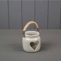 KDMD Grey Porcelain Heart Tealight Holder with Rope Handle