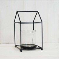 KDMD Black house shape lantern with glass insert