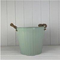 KDMD Sage Green Round Tapered Zinc Planter with Rope Ears & Drainage Hole in Pale Green