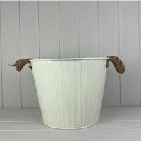KDMD Cream Round Tapered Zinc Planter with Rope Ears & Drainage Hole