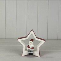KDMD Large Ceramic Star with Sitting Santa in White
