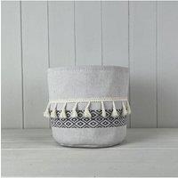 KDMD Large Cylinder White & Black Cotton Planter with Tassels