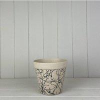 KDMD Beige Earthy Natural Bamboo Flower Pot with Silhouette Branch Design