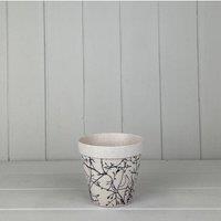 KDMD White Earthy Natural Bamboo Flower Pot with Silhouette Branch Design