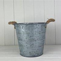 KDMD Grey Ribbed Zinc Bucket with Hessian Ears - 16cm