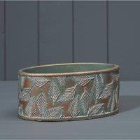 KDMD Green & Copper Wash Cement Oval Planter