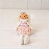 KDMD Pink & White Sitting Fairy with Boucle Skirt & Wings