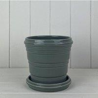 KDMD Grey Ribbed Ceramic Pot & Saucer