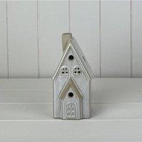 KDMD White Glazed Ceramic House Ornament with LED in Light Grey