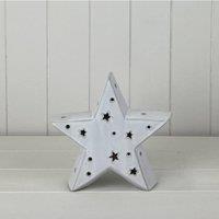 KDMD Small White Ceramic Star Ornament with LED