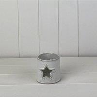 KDMD Glazed Ceramic Tealight Holder with Star Cut Out with Textured Detail in Grey