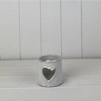 KDMD Glazed Ceramic Tealight Holder with Heart Cut Out with Textured Detail in Grey