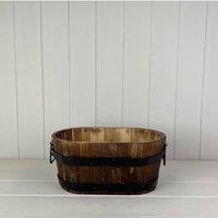 KDMD Wooden Oval Planter with 2 Metal Bands & Handles in Brown
