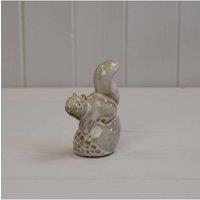 KDMD Beige Mottle Ceramic Squirrel Sitting on Acorn Decoration