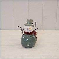 KDMD Dark Textured Green/white Ceramic Snowman Decoration in Dark Green