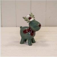 KDMD Dark Festive Green/white Ceramic Reindeer Decoration in Dark Green