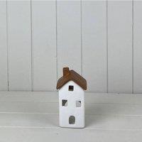 KDMD Wood Grain Effect Ceramic House Tealight Holder - 15mm in White
