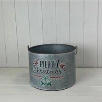 KDMD Festive Metal Bucket Merry Christmas with Over Handle - 18mm in Grey
