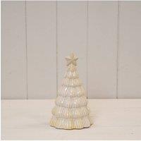 KDMD Medium Stone Glazed Ribbed Christmas Tree with Star Topper in Cream