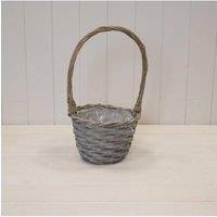 KDMD Rustic Round Greywashed Willow Basket with Overhandle in Grey