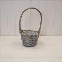 KDMD Handcrafted Round Greywashed Willow Basket with Overhandle in Grey