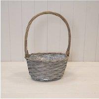 KDMD Oval Greywashed Willow Basket with Overhandle in Grey