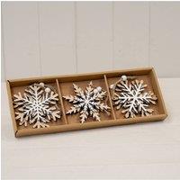 KDMD Set of 6 Natural & White Wooden Hanging Snowflake in Brown