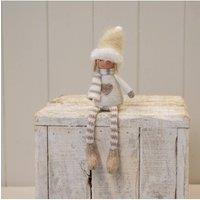 KDMD Cream Christmas Doll with Knitted Hat Stripey Scarf & Heart Jumper
