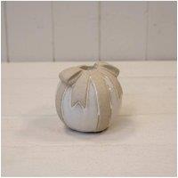 KDMD Ceramic Bauble Shaped Candle Holder with Textured Bow in Light Sand