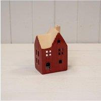 KDMD Medium Red Ceramic House Tealight Holder